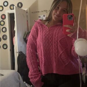 Pink half zip sweater